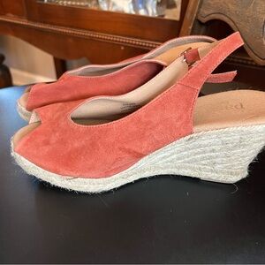 Elegant Suede Coral Peep Toe Wedge Sandals